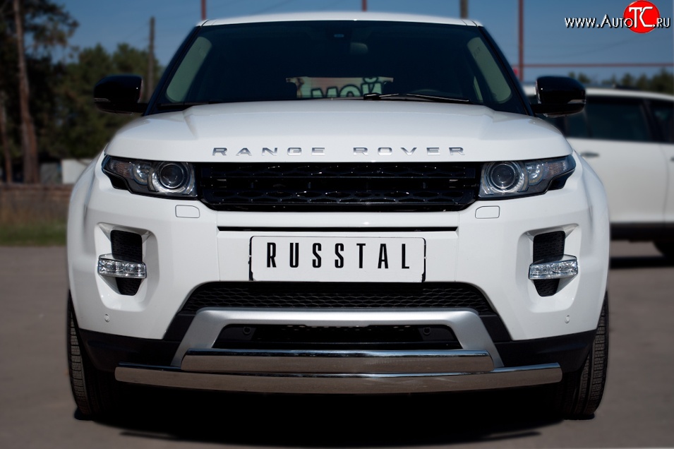 27 649 р. Защита переднего бампера (2 трубыØ75х42 мм, нержавейка) Russtal Land Rover Range Rover Evoque 1 L538 дорестайлинг 5 дв. (2011-2015)  с доставкой в г. Королёв