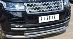 16 899 р. Защита переднего бампера (2 трубыØ63 и 42 мм, нержавейка) SLITKOFF  Land Rover Range Rover  4 L405 (2012-2017) дорестайлинг  с доставкой в г. Королёв. Увеличить фотографию 2