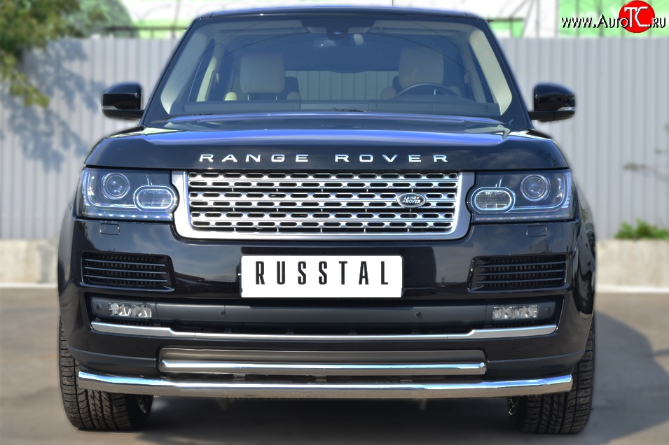 16 899 р. Защита переднего бампера (2 трубыØ63 и 42 мм, нержавейка) SLITKOFF  Land Rover Range Rover  4 L405 (2012-2017) дорестайлинг  с доставкой в г. Королёв