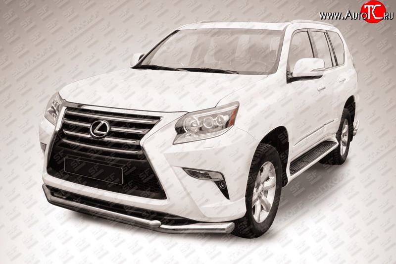 22 999 р. Двойная защита переднего бампера из труб диаметром 76 и 57 мм Slitkoff Lexus GX460 J150 1-ый рестайлинг (2013-2019) (Нержавейка, Полированная)  с доставкой в г. Королёв