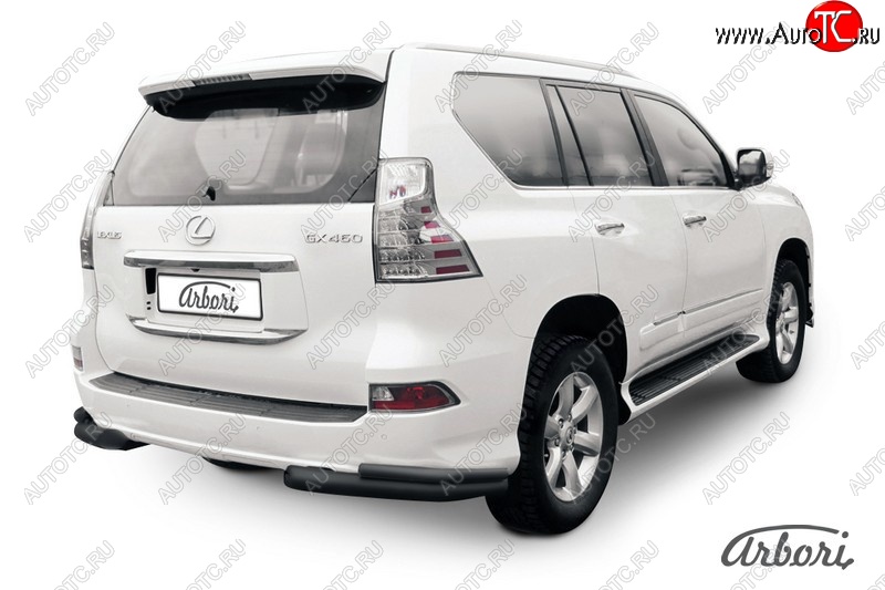 11 159 р. Защита заднего бампера Arbori (уголки, черная, 2 трубы d76 и 42 mm). Lexus GX460 J150 1-ый рестайлинг (2013-2019)  с доставкой в г. Королёв