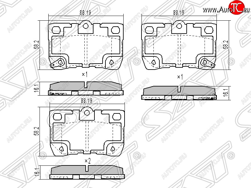 989 р. Колодки тормозные SAT (задние)  Lexus GS300  S190 (2007-2012), Toyota Crown  S180 (2003-2005), Toyota Mark X  X120 (2004-2009)  с доставкой в г. Королёв