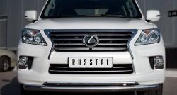 Защита переднего бампера (2 трубыØ76 и 42 мм, нержавейка) SLITKOFF Lexus (Лексус) LX570 (ЛХ)  J200 (2007-2012) J200 дорестайлинг