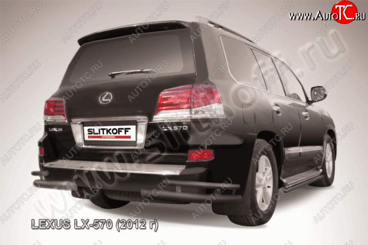 15 649 р. Защита заднего бампера из уголков d76+d42 Slitkoff (двойные)  Lexus LX570  J200 (2012-2015) 1-ый рестайлинг (Цвет: серебристый)  с доставкой в г. Королёв