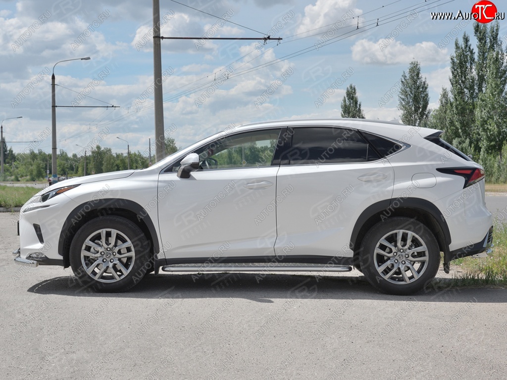 24 649 р. Порожки для ног (труба Ø42) SLITKOFF Lexus NX300h Z10 дорестайлинг (2014-2017) (лист алюм, проф. нерж)  с доставкой в г. Королёв