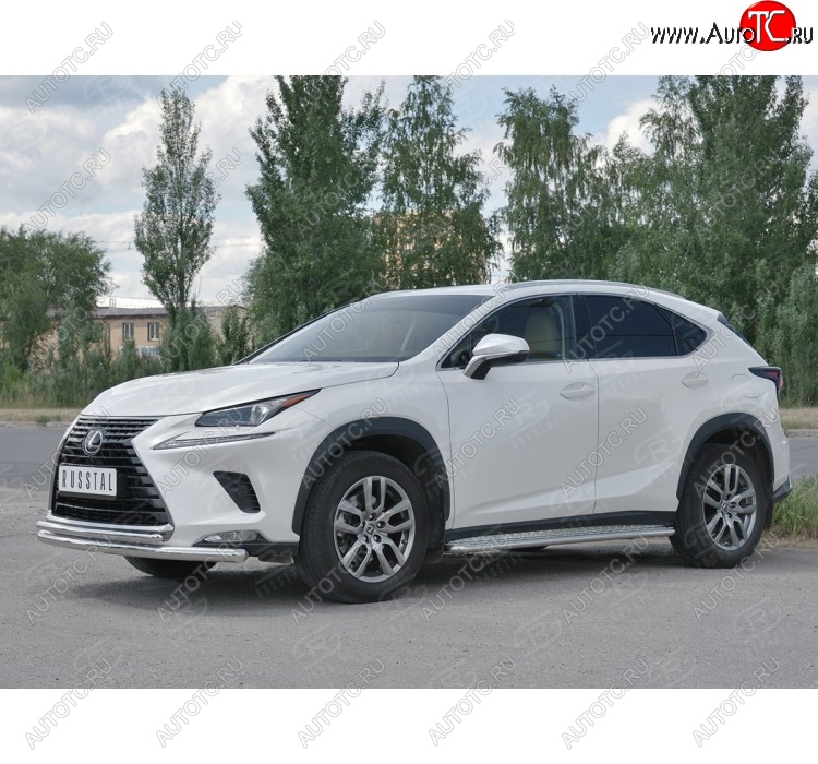 20 549 р. Защита переднего бампера (2 трубы Ø63 и 42 мм, нержавейка) SLITKOFF Lexus NX300h Z10 дорестайлинг (2014-2017)  с доставкой в г. Королёв