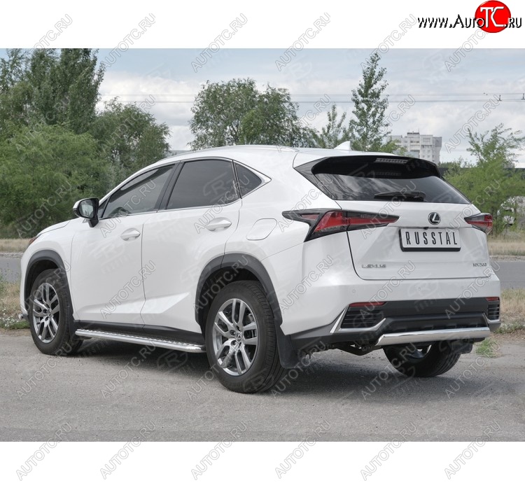 9 649 р. Защита заднего бампера (Ø75х42 мм, нержавейка) Russtal Lexus NX300h Z10 дорестайлинг (2014-2017)  с доставкой в г. Королёв