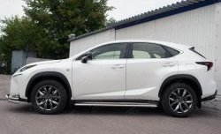 24 649 р. Порожки для ног (Ø42) SLITKOFF Lexus NX200 Z10 дорестайлинг (2014-2017) (лист - алюминий, профиль - нержавейка)  с доставкой в г. Королёв. Увеличить фотографию 2