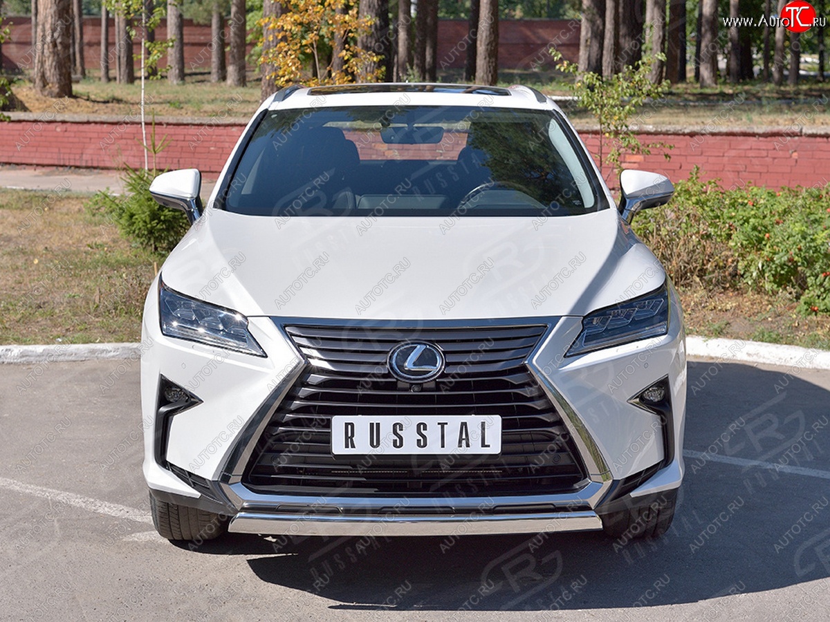 20 999 р. Защита переднего бампера (Ø75х42 мм, нержавейка, кроме F-Sport) Russtal Lexus RX350L AL20 дорестайлинг (2017-2019)  с доставкой в г. Королёв