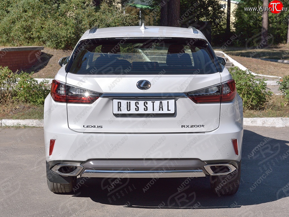 15 649 р. Защита заднего бампера (Ø75x42 мм, нержавейка) Russtal Lexus RX 200T AL20 дорестайлинг (2015-2017)  с доставкой в г. Королёв