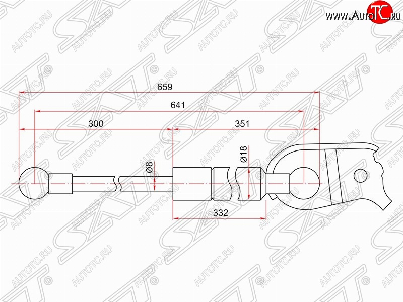 1 199 р. Газовый упор капота SAT  Lexus RX330  XU30 (2003-2006), Lexus RX350  XU30 (2003-2006), Lexus RX400H  XU30 (2005-2009), Toyota Harrier  XU30 (2003-2013)  с доставкой в г. Королёв