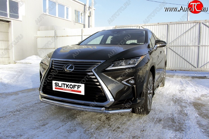 20 999 р. Двойная защита переднего бампера из труб диаметром 57 и 42 мм Slitkoff Lexus RX350 AL20 дорестайлинг (2015-2019) (Нержавейка, Полированная)  с доставкой в г. Королёв