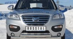 Защита переднего бампера (2 трубыØ75х42 мм, нержавейка) Russtal Lifan X60 дорестайлинг (2011-2015)