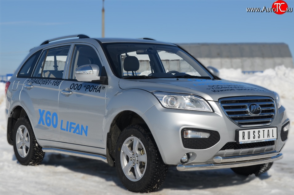 13 849 р. Защита порогов из круглой трубы диаметром 63 мм Russtal Lifan X60 1-ый рестайлинг (2015-2016) (Защита порогов с со скосами на торцах (вариант 1))  с доставкой в г. Королёв