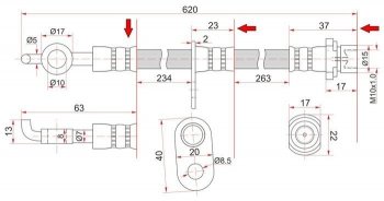 Тормозной шланг SAT (передний, левый, пр-во Таиланд) Toyota Noah 1 дорестайлинг (2001-2004)