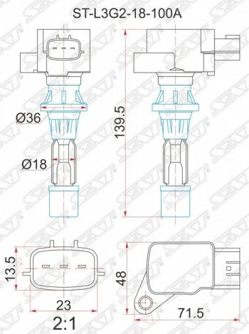 Катушка зажигания SAT (2.3 GG/GH/GY/LY3) Mazda 3/Axela (BK), 6 (GG,  GG, GY,  GH,  GJ), Atenza (GG), MPV (LY)