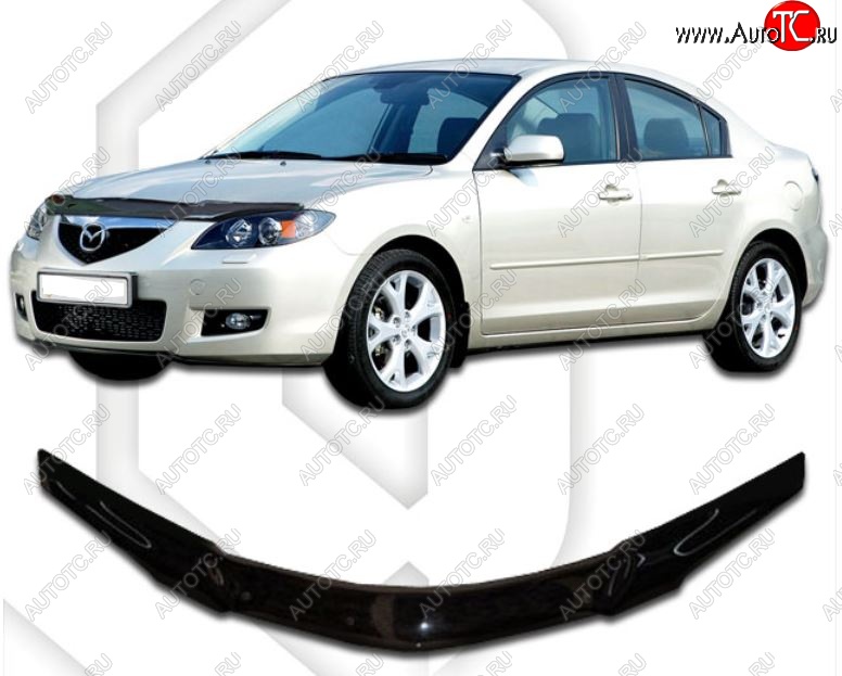 2 269 р. Дефлектор капота CA-Plastiс  Mazda 3/Axela  BK (2003-2009) дорестайлинг седан, рестайлинг седан (Classic черный, Без надписи)  с доставкой в г. Королёв