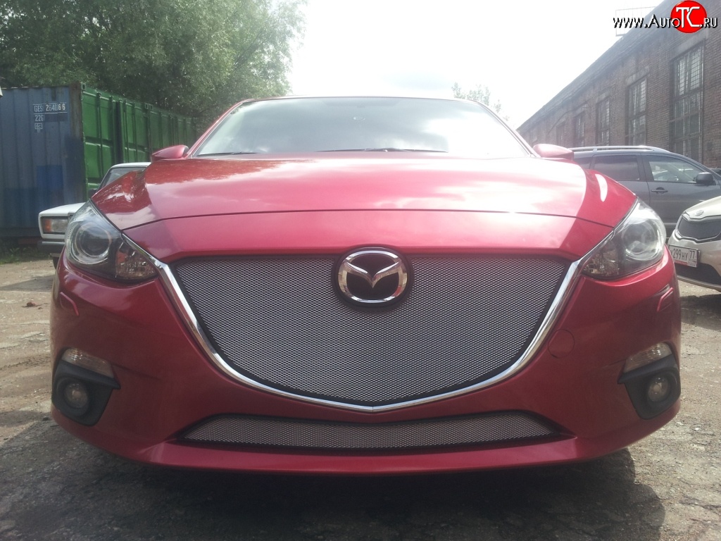 1 539 р. Нижняя сетка на бампер Russtal (хром) Mazda 3/Axela BM дорестайлинг, хэтчбэк (2013-2016)  с доставкой в г. Королёв