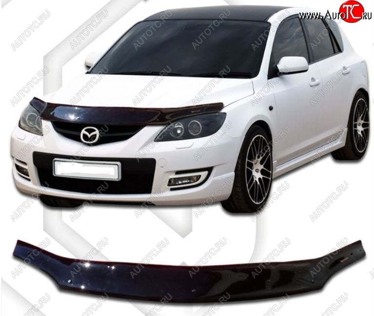 2 099 р. Дефлектор капота CA-Plastiс  Mazda Axela  MPS (2006-2009) (Classic черный, Без надписи)  с доставкой в г. Королёв