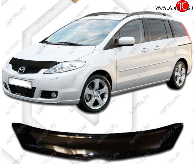 2 059 р. Дефлектор капота CA-Plastic  Mazda 5 (2005-2010) (серия Classic черный, Без надписи)  с доставкой в г. Королёв