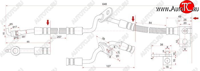 1 199 р. Тормозной шланг SAT (правый) Mazda 6 GG лифтбэк рестайлинг (2005-2008)  с доставкой в г. Королёв