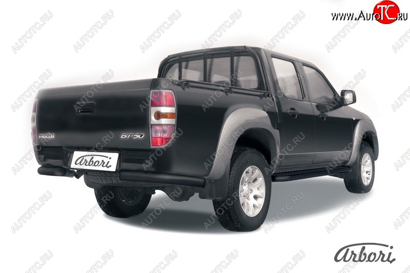 6 569 р. Защита заднего бампера Arbori (уголки, черная, 1 труба d76 mm). Mazda BT-50 (2006-2011)  с доставкой в г. Королёв