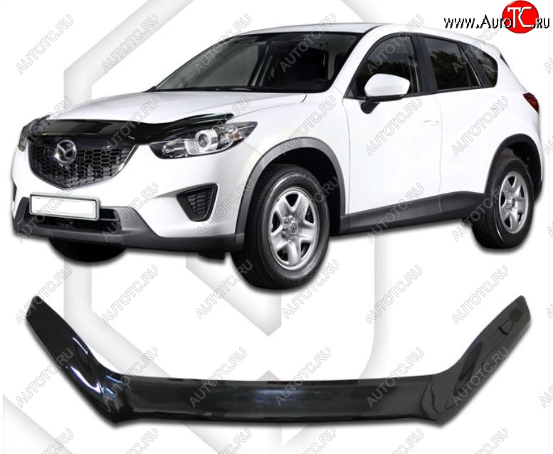 2 199 р. Дефлектор капота CA-Plastiс exclusive  Mazda CX-5  KE (2011-2017) дорестайлинг, рестайлинг (Classic черный, Без надписи)  с доставкой в г. Королёв