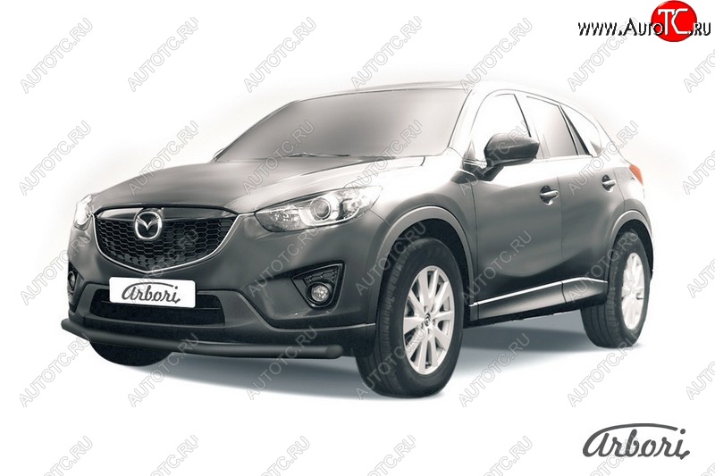 7 019 р. Защита переднего бампера Arbori (черная, 1 труба d57 mm). Mazda CX-5 KE рестайлинг (2015-2017)  с доставкой в г. Королёв