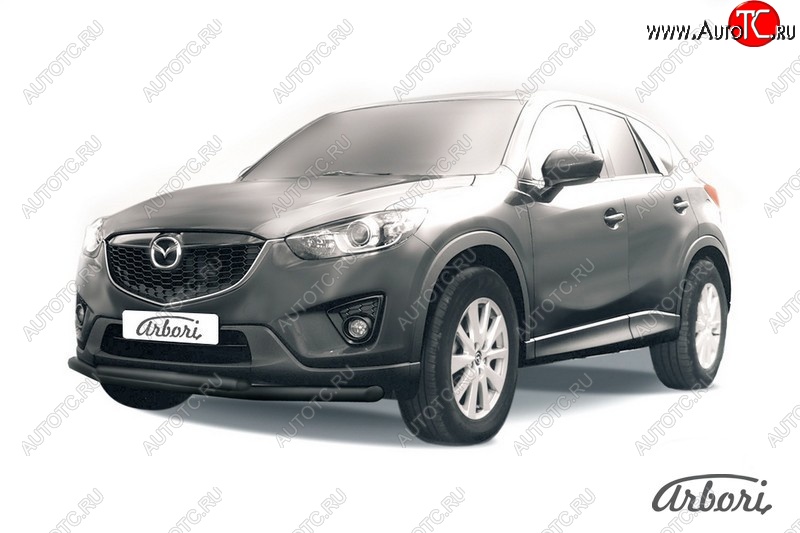 7 919 р. Защита переднего бампера Arbori (черная, 2 трубы d57 и 42 mm) Mazda CX-5 KE рестайлинг (2015-2017)  с доставкой в г. Королёв