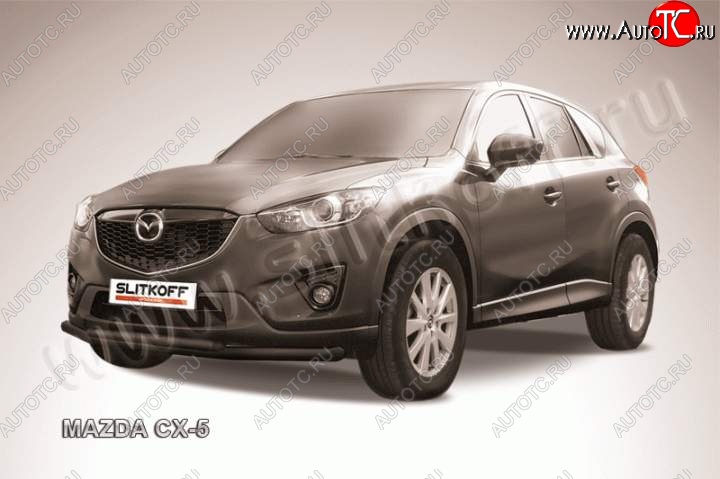 11 899 р. Защита переднего бампер Slitkoff  Mazda CX-5  KE (2011-2017) дорестайлинг, рестайлинг (Цвет: серебристый)  с доставкой в г. Королёв