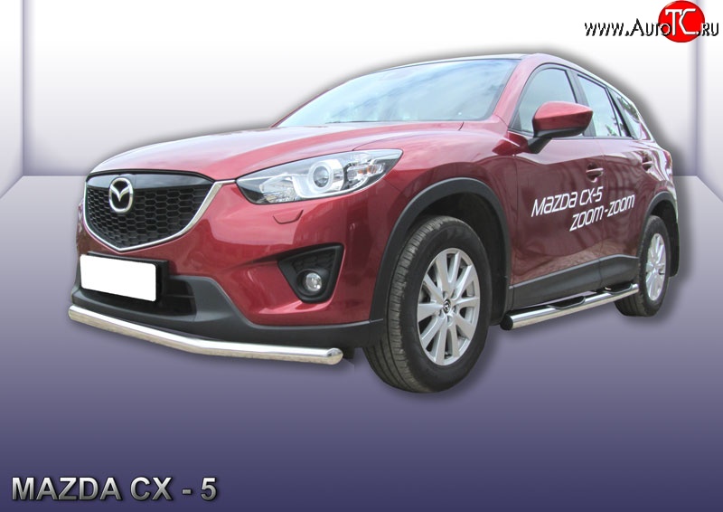 14 999 р. Одинарная защита переднего бампера из трубы диаметром 57 мм Slitkoff Mazda CX-5 KE рестайлинг (2015-2017) (Нержавейка, Полированная)  с доставкой в г. Королёв