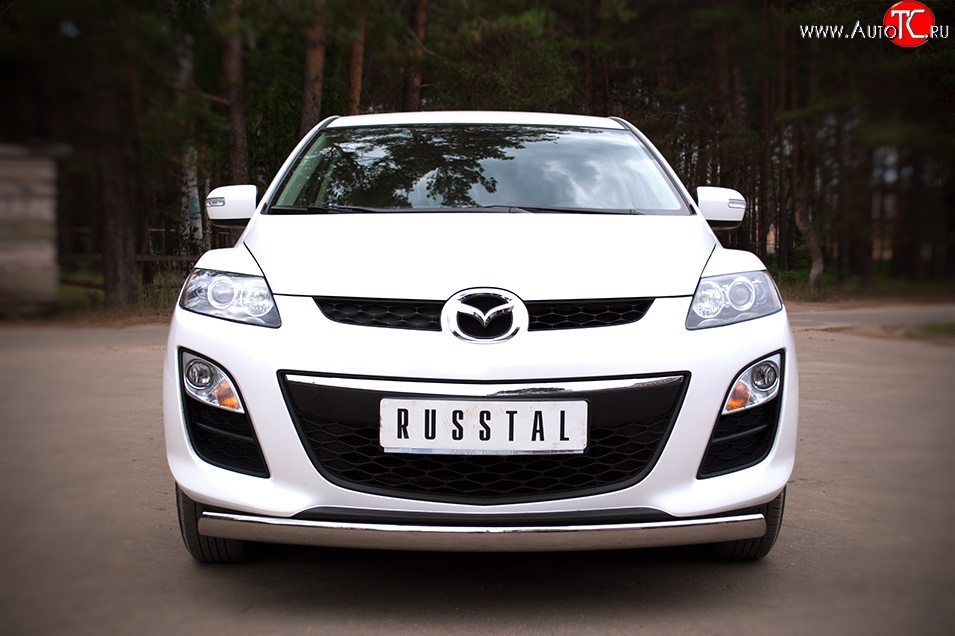 17 799 р. Защита переднего бампера (Ø75х42 мм, нержавейка) Russtal Mazda CX-7 ER рестайлинг (2010-2012)  с доставкой в г. Королёв