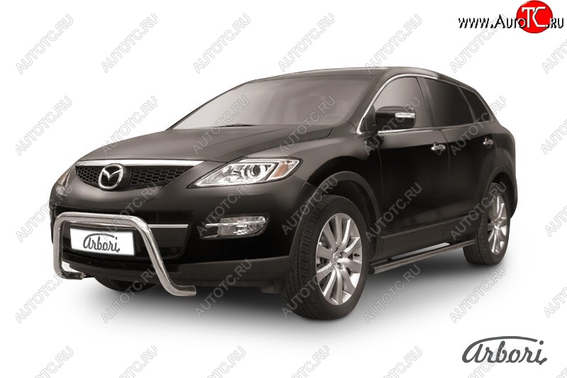 23 939 р. Защита переднего бампера Arbori (низкая - mini, нержавейка, 1 труба d57 mm). Mazda CX-9 TB дорестайлинг (2007-2009)  с доставкой в г. Королёв