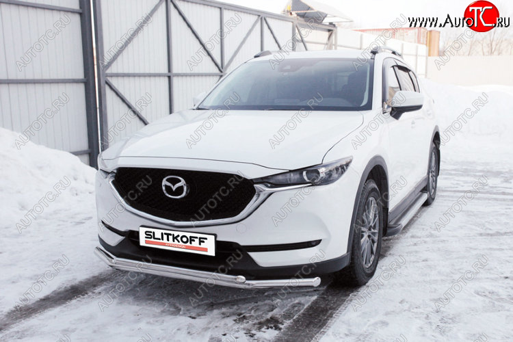 16 999 р. Защита переднего бампера Slitkoff (Ø 57+Ø 42, двойная).  Mazda CX-5  KF (2016-2024) (Нержавеющая сталь)  с доставкой в г. Королёв