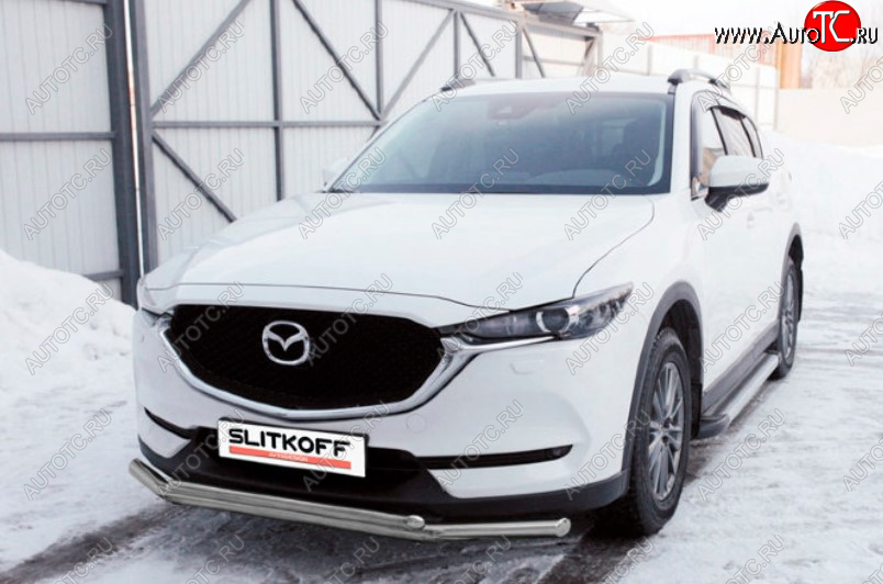 11 899 р. Защита переднего бампера Slitkoff (Ø 57+Ø 42, двойная).  Mazda CX-5  KF (2016-2024) (Сталь с полимерным покрытием. Цвет: серебристый)  с доставкой в г. Королёв