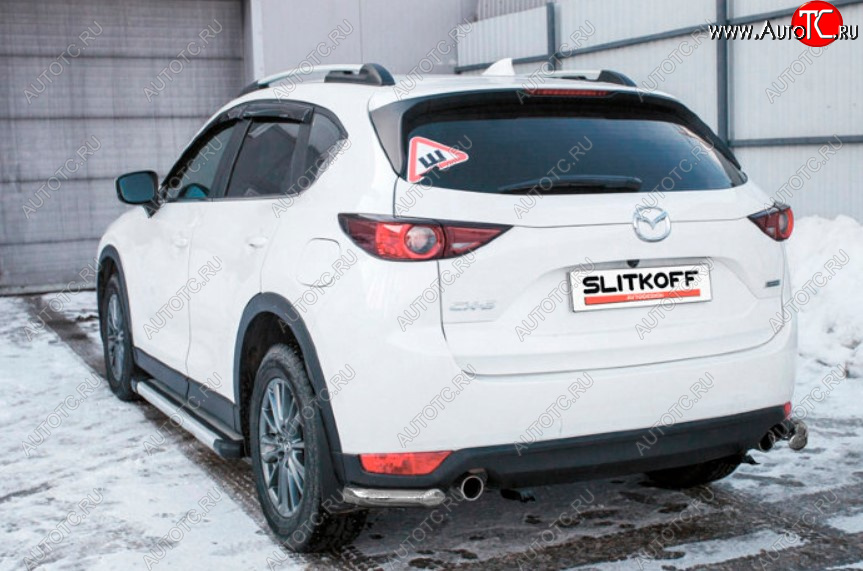 4 999 р. Защита заднего бампера Slitkoff (Ø 57 мм, уголки)  Mazda CX-5  KF (2016-2025) (Сталь с полимерным покрытием. Цвет: серебристый)  с доставкой в г. Королёв