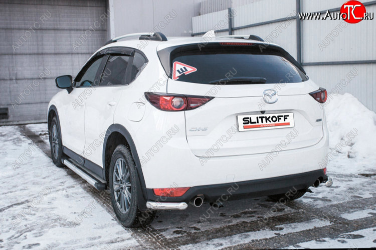 7 999 р. Защита заднего бампера Slitkoff (Ø 57 мм, уголки)  Mazda CX-5  KF (2016-2024) (Нержавеющая сталь)  с доставкой в г. Королёв