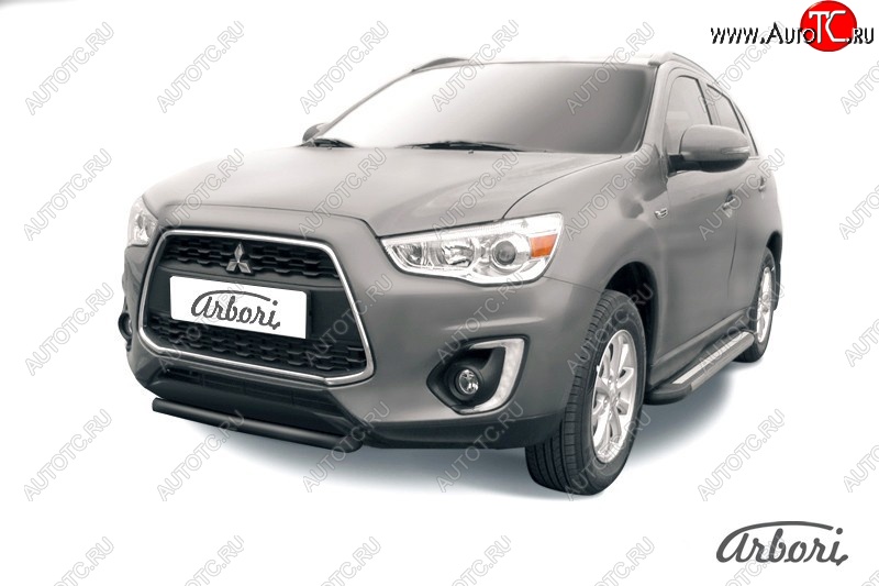 6 569 р. Защита переднего бампера Arbori (короткая, черная, 1 труба d57 mm). Mitsubishi ASX 1-ый рестайлинг (2013-2016)  с доставкой в г. Королёв