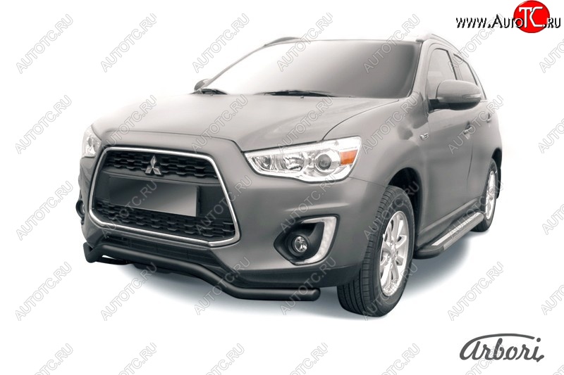 8 279 р. Защита переднего бампера Arbori (волна, черная, 1 труба d57 mm). Mitsubishi ASX 1-ый рестайлинг (2013-2016)  с доставкой в г. Королёв