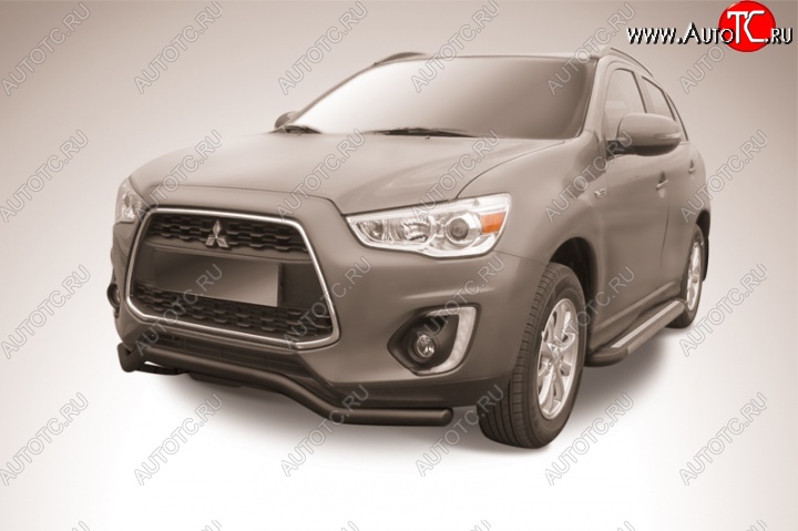 10 999 р. Защита переднего бампера d57 Slitkoff Mitsubishi ASX 1-ый рестайлинг (2013-2016) (Цвет: серебристый)  с доставкой в г. Королёв