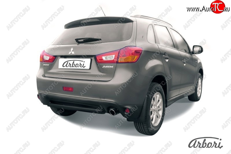 5 219 р. Защита заднего бампера Arbori (короткая, черная, 1 труба d57 mm). Mitsubishi ASX 1-ый рестайлинг (2013-2016)  с доставкой в г. Королёв