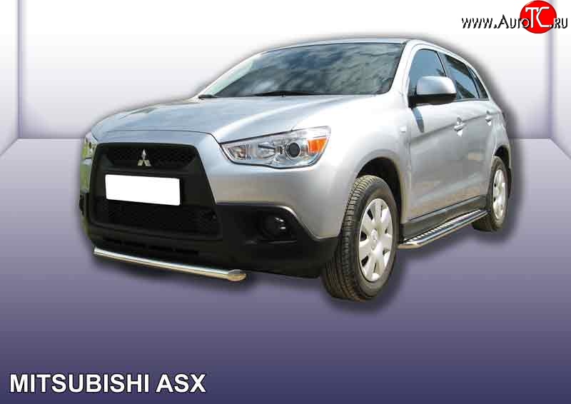 12 649 р. Защита переднего бампера из короткой трубы диаметром 57 мм Slitkoff  Mitsubishi ASX (2010-2012) дорестайлинг (Нержавейка, Полированная)  с доставкой в г. Королёв