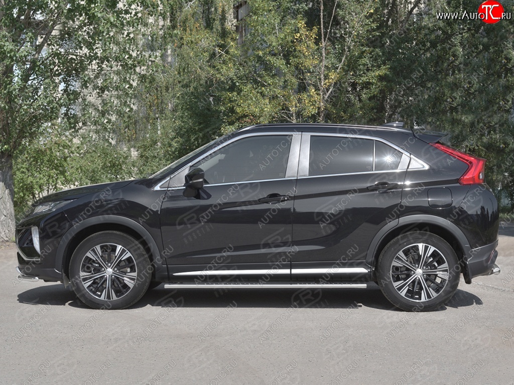 20 749 р. Пороги труба 75х42 овал с проступью Russtal Mitsubishi Eclipse Cross GK дорестайлинг (2017-2021)  с доставкой в г. Королёв