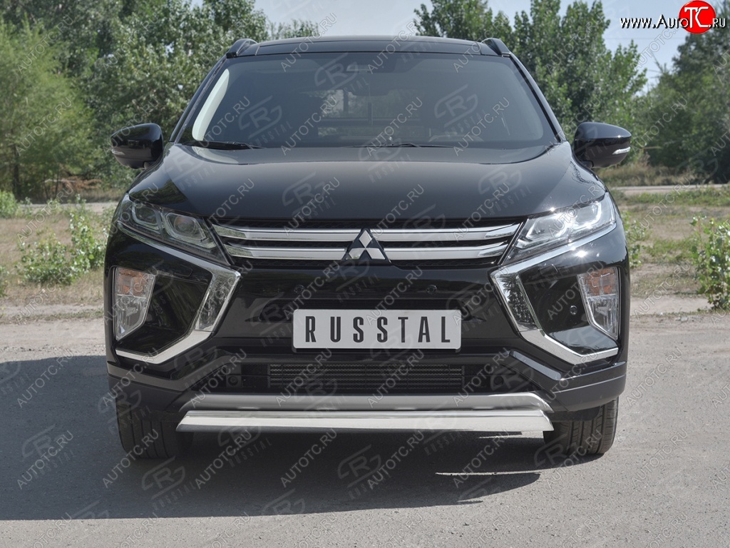 9 649 р. Защита переднего бампера (Ø75х42 мм, нержавейка) Russtal  Mitsubishi Eclipse Cross  GK (2017-2021) дорестайлинг  с доставкой в г. Королёв