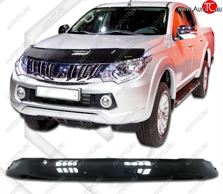 2 269 р. Дефлектор капота CA-Plastiс  Mitsubishi L200  5 KK,KL (2015-2019) дорестайлинг (Classic черный, Без надписи)  с доставкой в г. Королёв