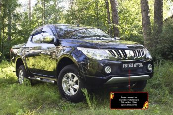 1 939 р. Защитная сетка решетки переднего бампера (шагрень) РА Mitsubishi L200 5 KK,KL дорестайлинг (2015-2019)  с доставкой в г. Королёв. Увеличить фотографию 2