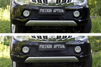 3 179 р. Зимняя заглушка решетки радиатора и переднего бампера RA  Mitsubishi L200  5 KK,KL (2015-2019) дорестайлинг (Поверхность шагрень)  с доставкой в г. Королёв. Увеличить фотографию 1