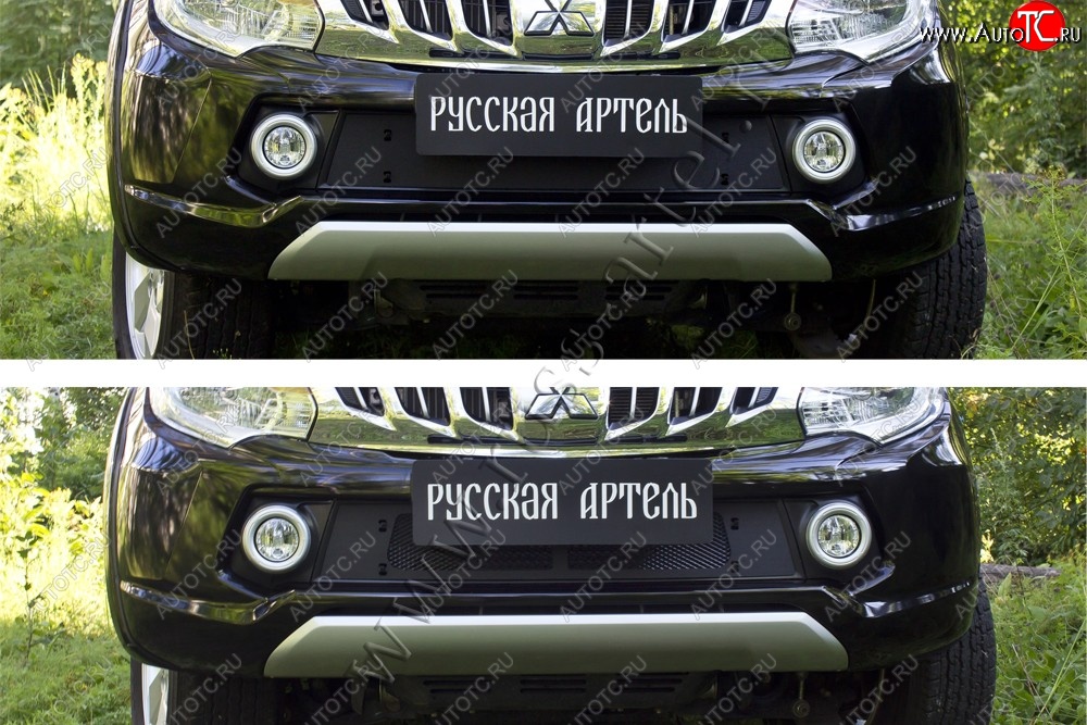 2 699 р. Зимняя заглушка решетки радиатора и переднего бампера RA Mitsubishi L200 5 KK,KL дорестайлинг (2015-2019) (Поверхность шагрень)  с доставкой в г. Королёв