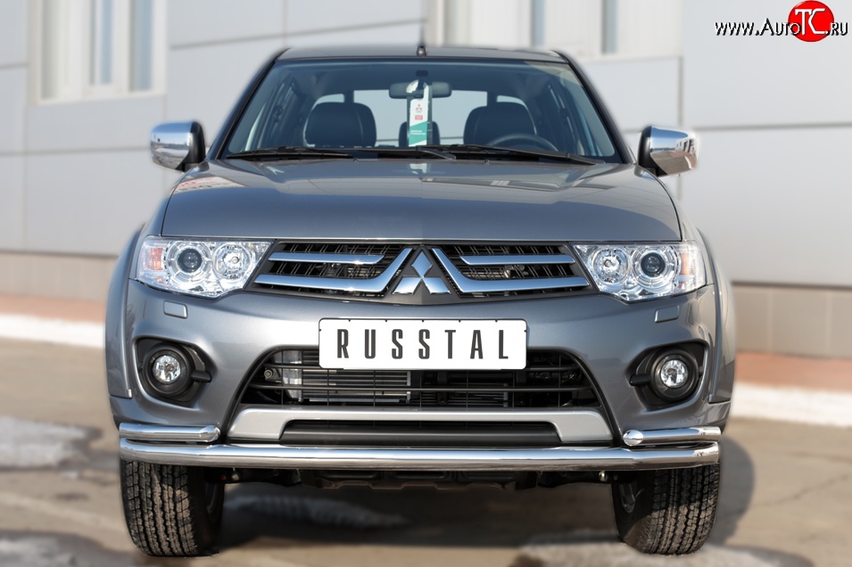 15 599 р. Защита переднего бампера (2 трубыØ63 и 42 мм, нержавейка) SLITKOFF  Mitsubishi L200  5 KK,KL (2015-2019) дорестайлинг  с доставкой в г. Королёв