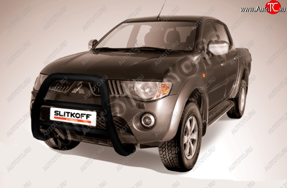 29 999 р. Защита переднего бампера Slitkoff (Ø76 мм, кенгурятник) Mitsubishi L200 4  дорестайлинг (2006-2014) (Цвет: черный)  с доставкой в г. Королёв